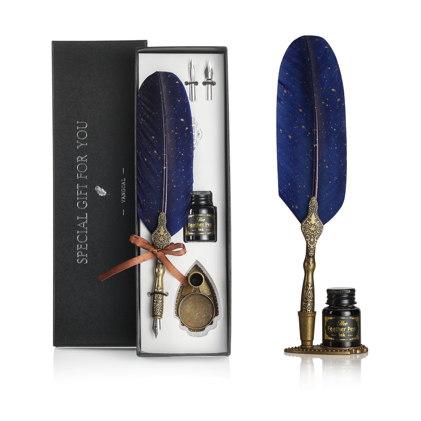 VANGOAL Classic Series Quill Pen and Ink Set - Vintage Style, Natural Feather, Dip Pen with 2 Replacement Nibs