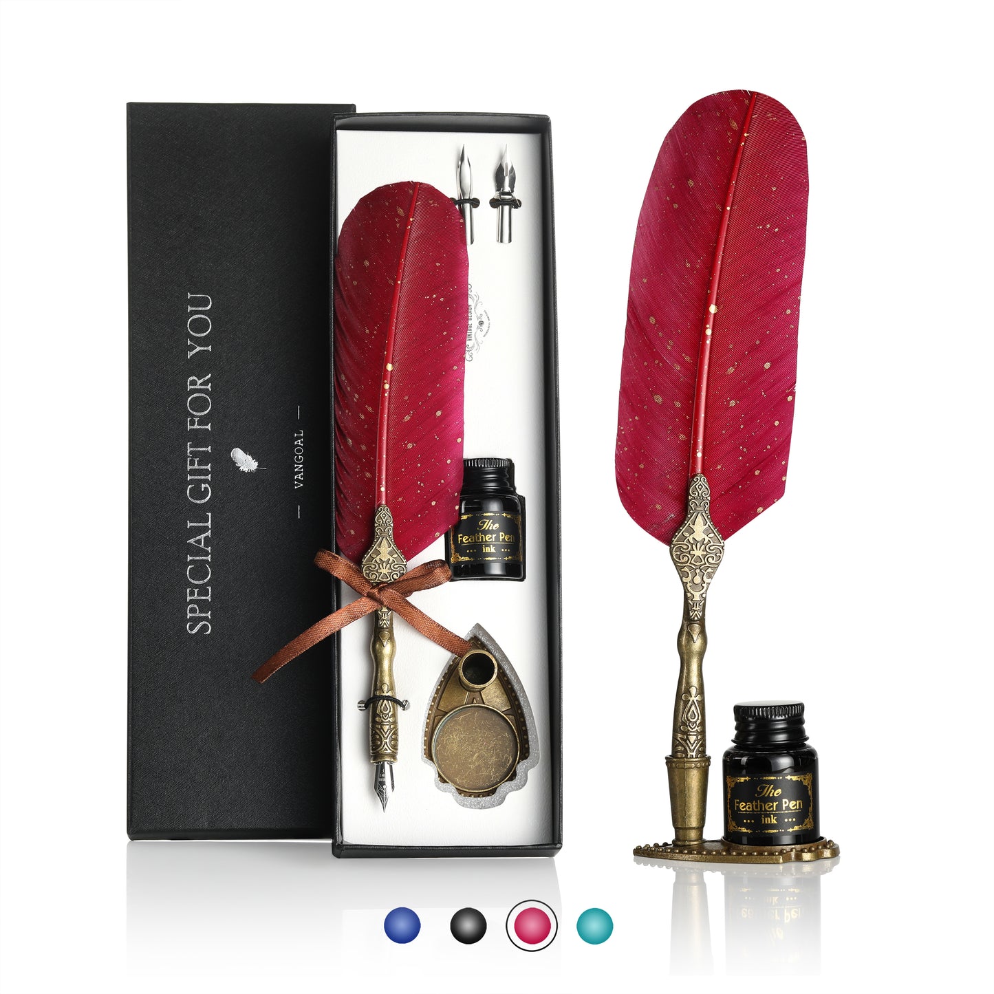 VANGOAL Classic Series Quill Pen and Ink Set - Vintage Style, Natural Feather, Dip Pen with 2 Replacement Nibs
