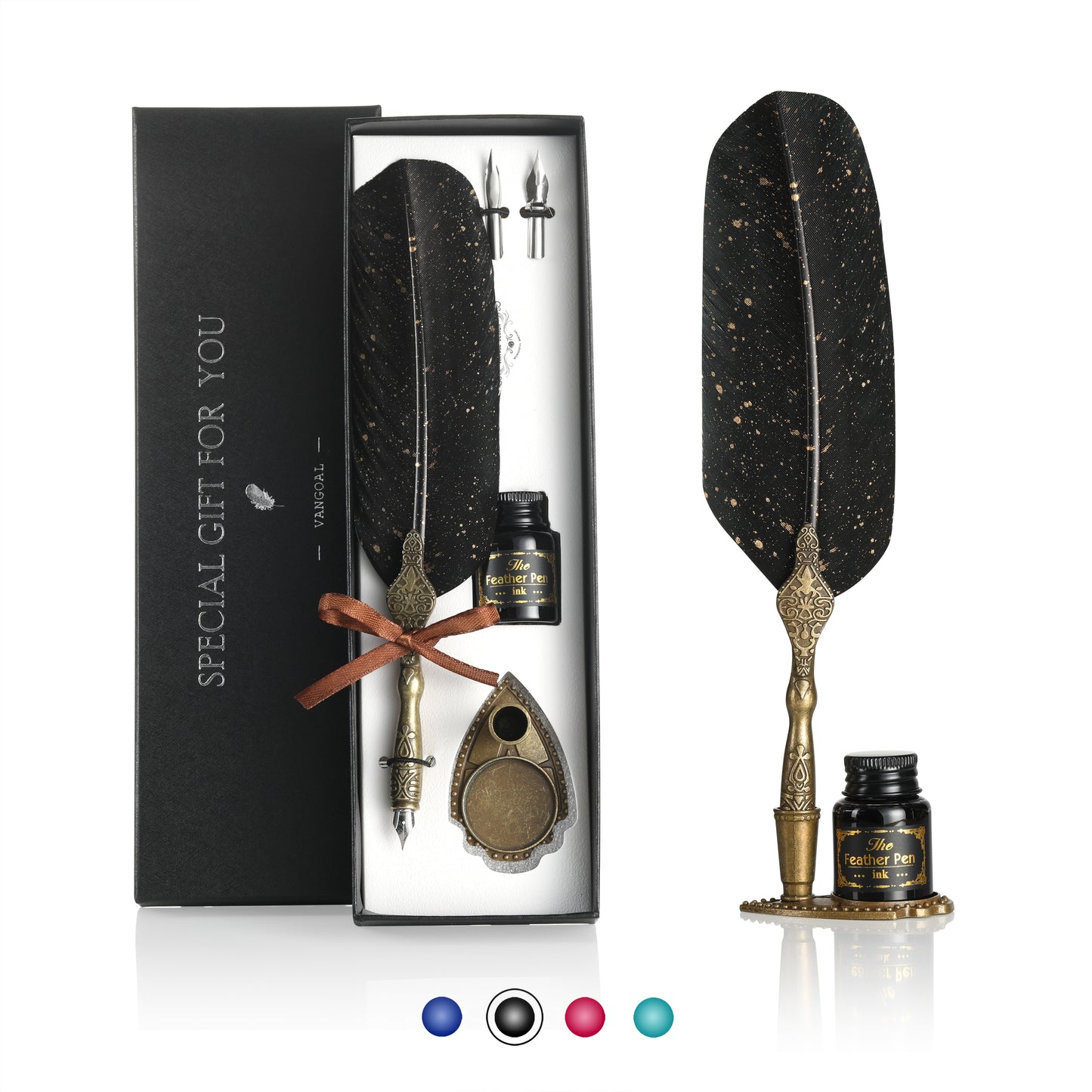 VANGOAL Classic Series Quill Pen and Ink Set - Vintage Style, Natural Feather, Dip Pen with 2 Replacement Nibs