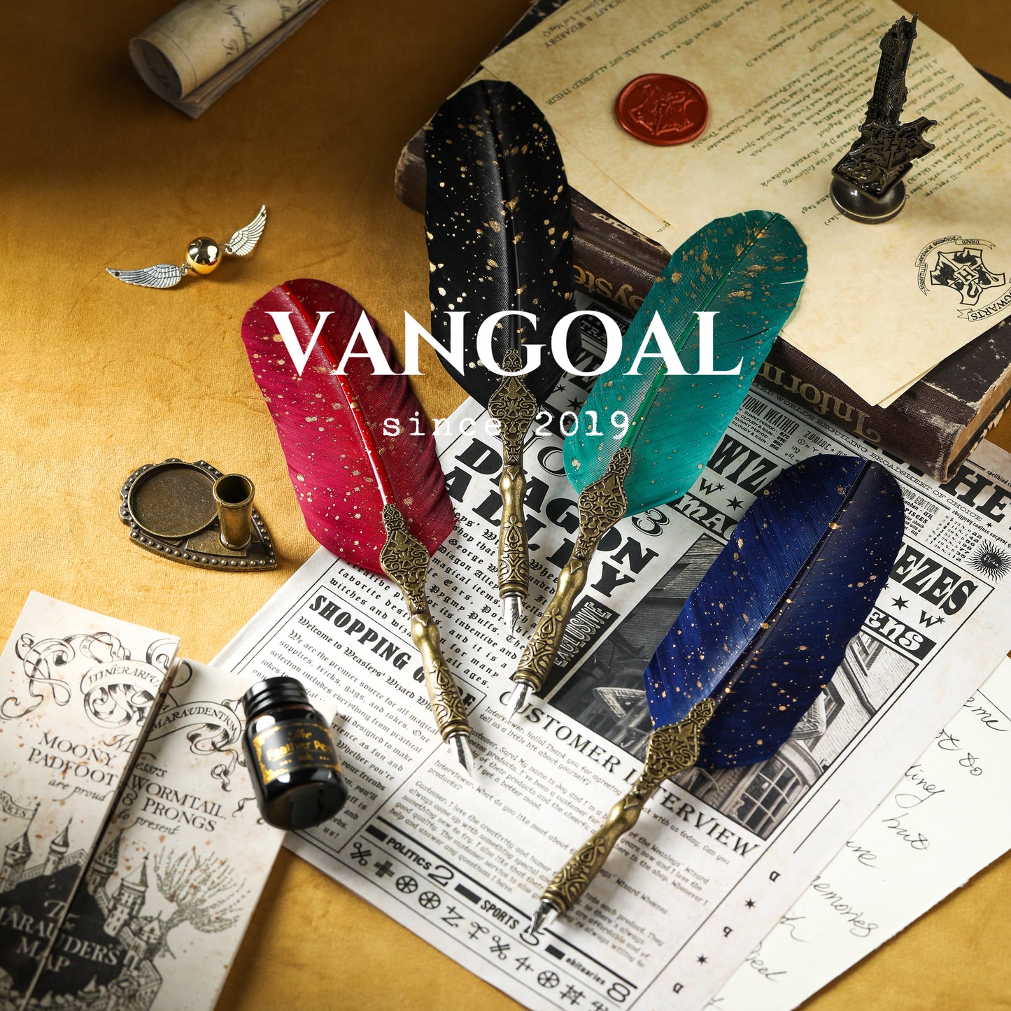 VANGOAL Classic Series Quill Pen and Ink Set - Vintage Style, Natural Feather, Dip Pen with 2 Replacement Nibs