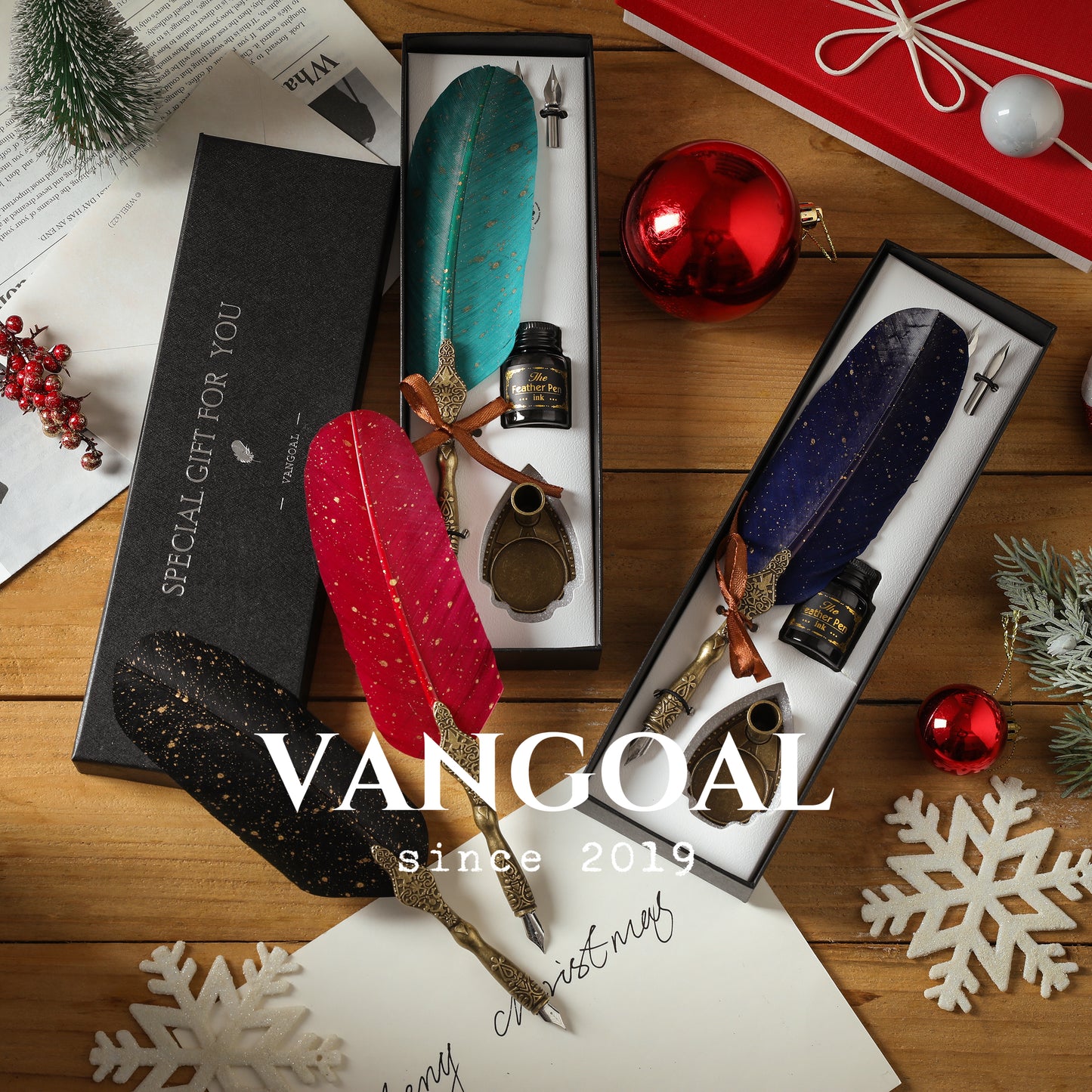 VANGOAL Classic Series Quill Pen and Ink Set - Vintage Style, Natural Feather, Dip Pen with 2 Replacement Nibs