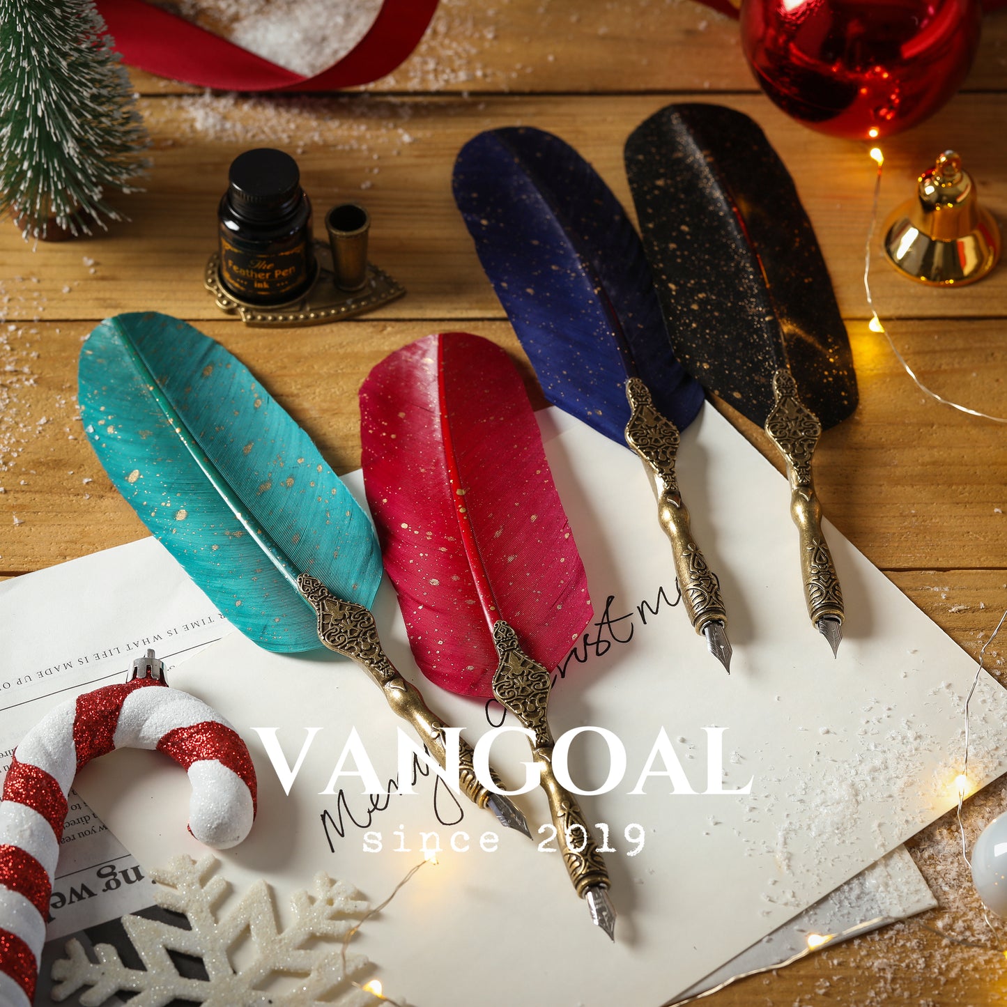 VANGOAL Classic Series Quill Pen and Ink Set - Vintage Style, Natural Feather, Dip Pen with 2 Replacement Nibs