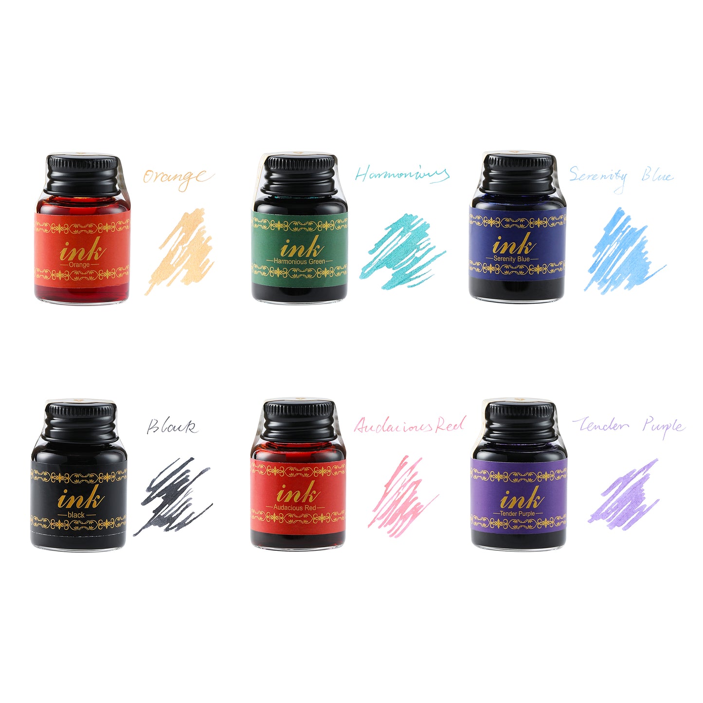 VANGOAL Six Colors Calligraphy Ink Set - Black, Blue, Orange, Green, Purple, and Red Ink for Foutain Pen, Dip Pen, Calligraphy Pen